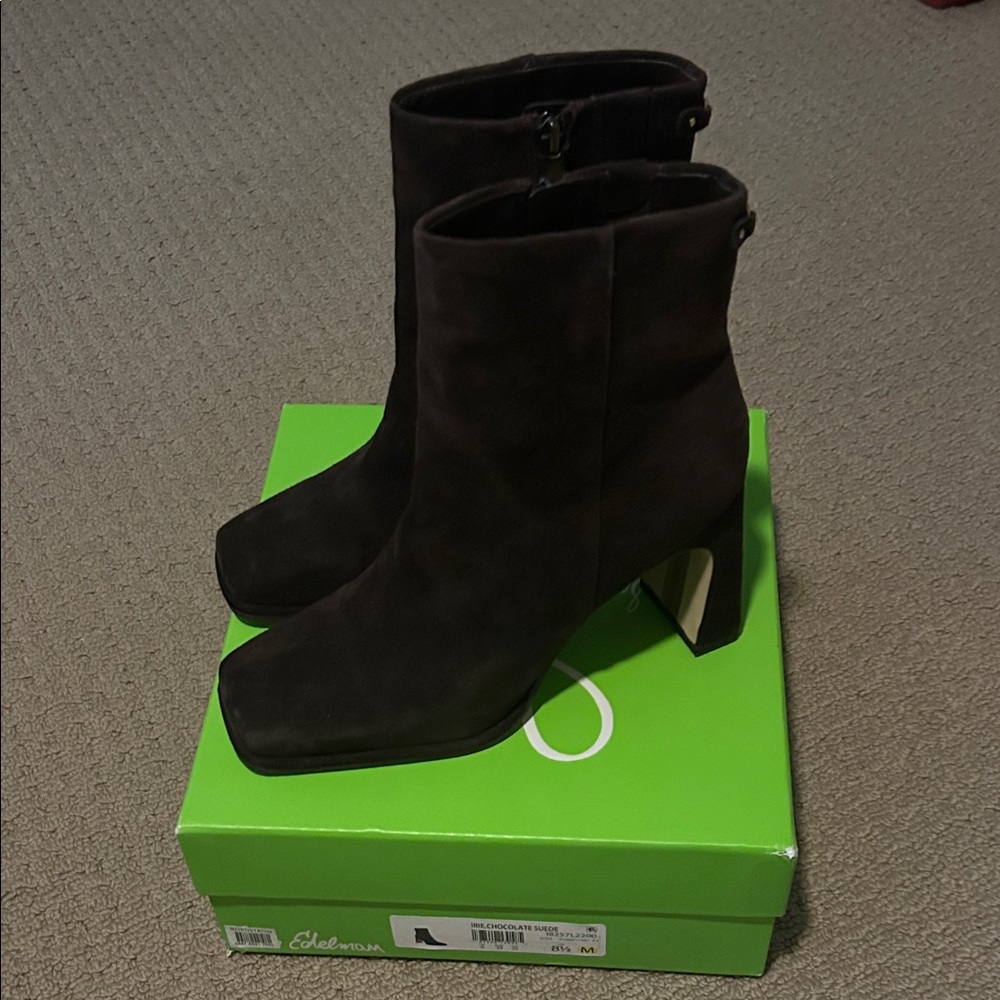 Sam Edelman Brown Suede square toe Heeled Boots